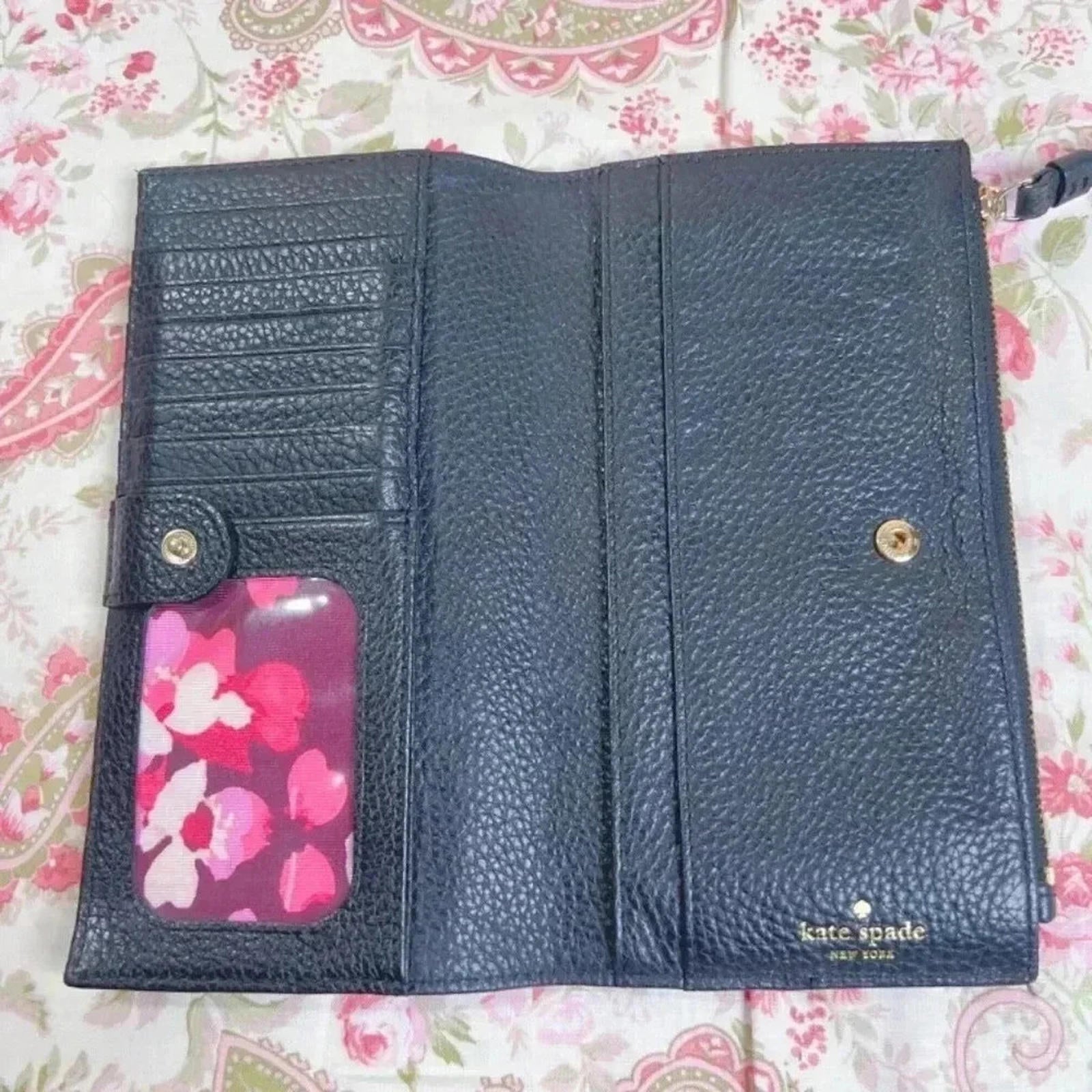 Kate Spade Light Pink and Black Colorblock Wristlet Pebbled Leather Ballerina