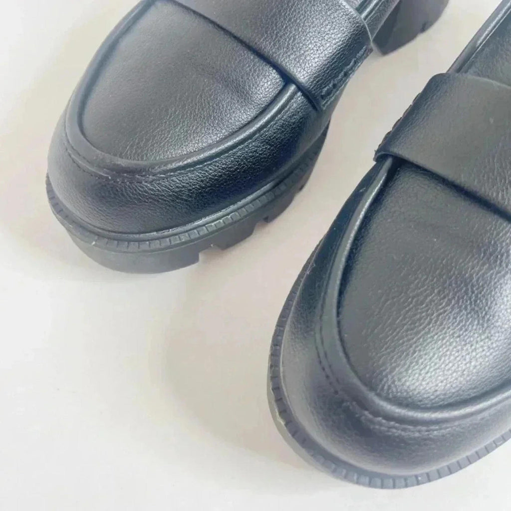 Dolce Vita Black Leather Platform Heeled Loafers Women's Size 10
