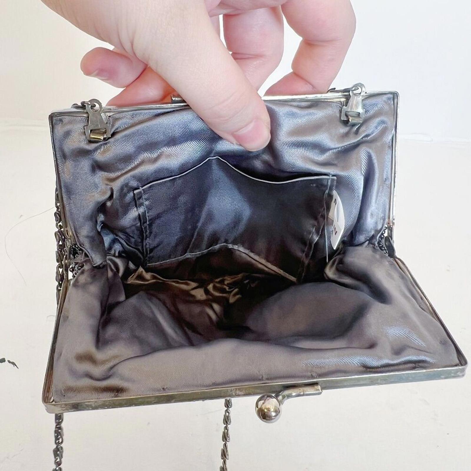 Vintage 80s La Regale Gunmetal Beaded Bag Clamshell Evening Bag Clutch