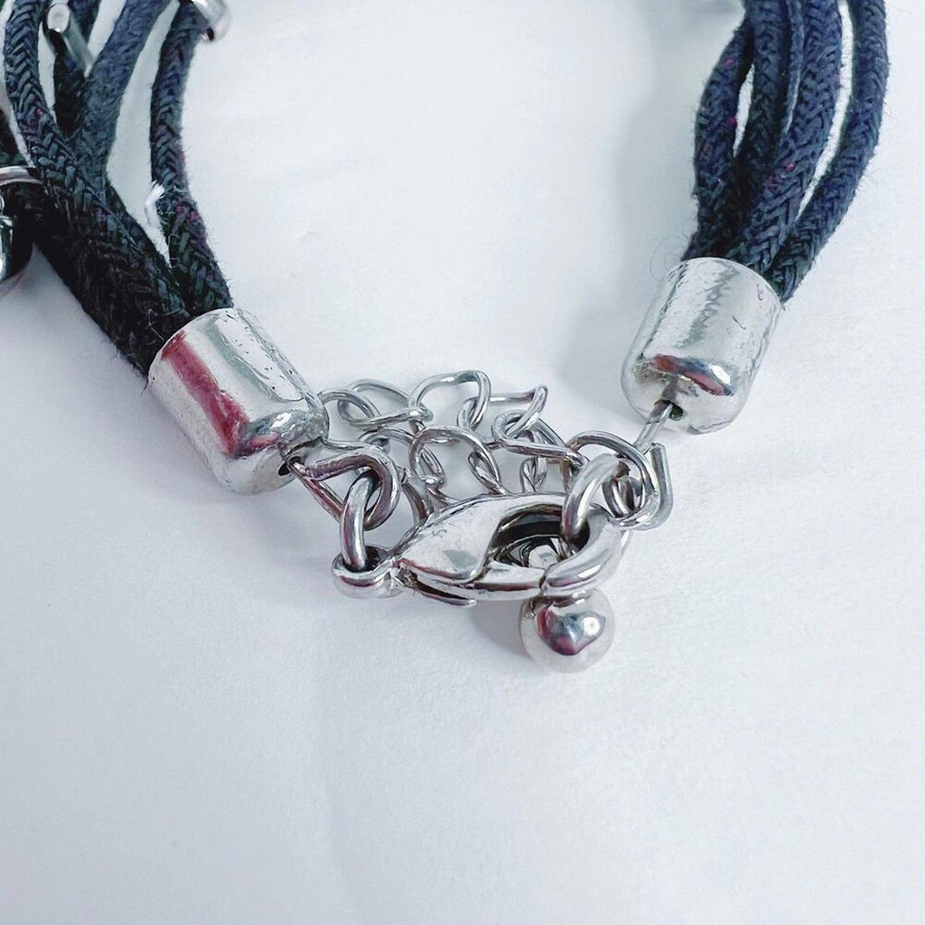 Black Multistrand Bracelet Silver Charms