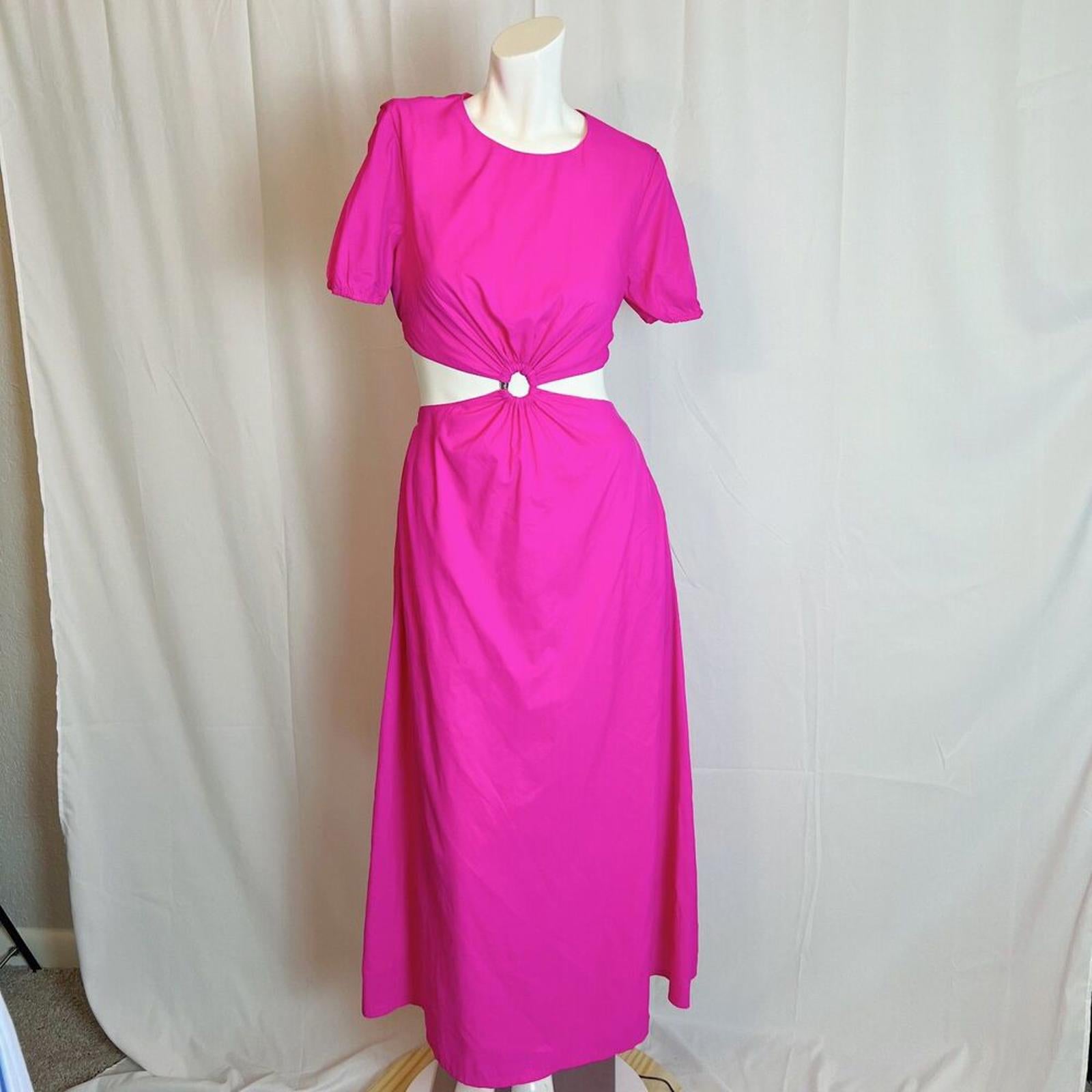 Staud Calypso Cutout Maxi Dress O Ring Neon Pink Summer Dress Size S