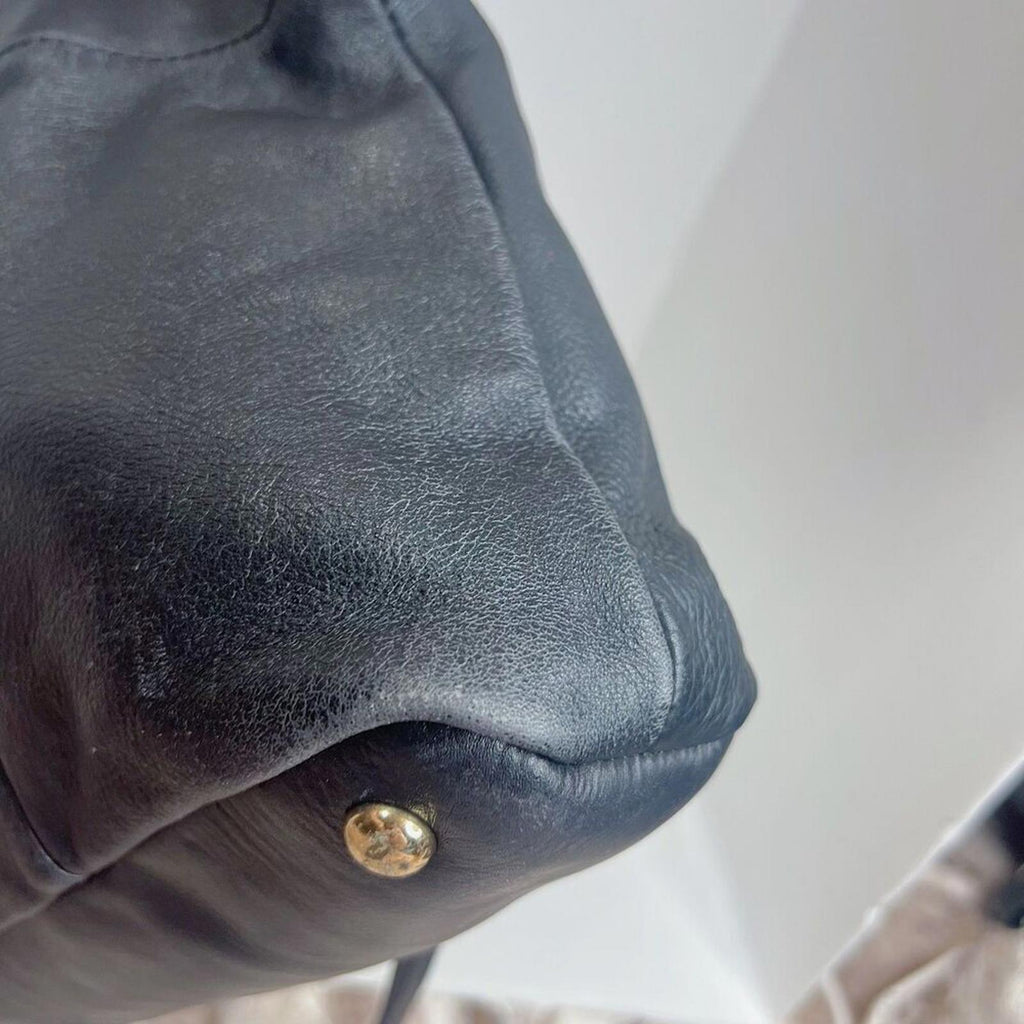 Kooba Everette Black Pebbled Leather Double Zipper Gold Handbag Shoulder Bag