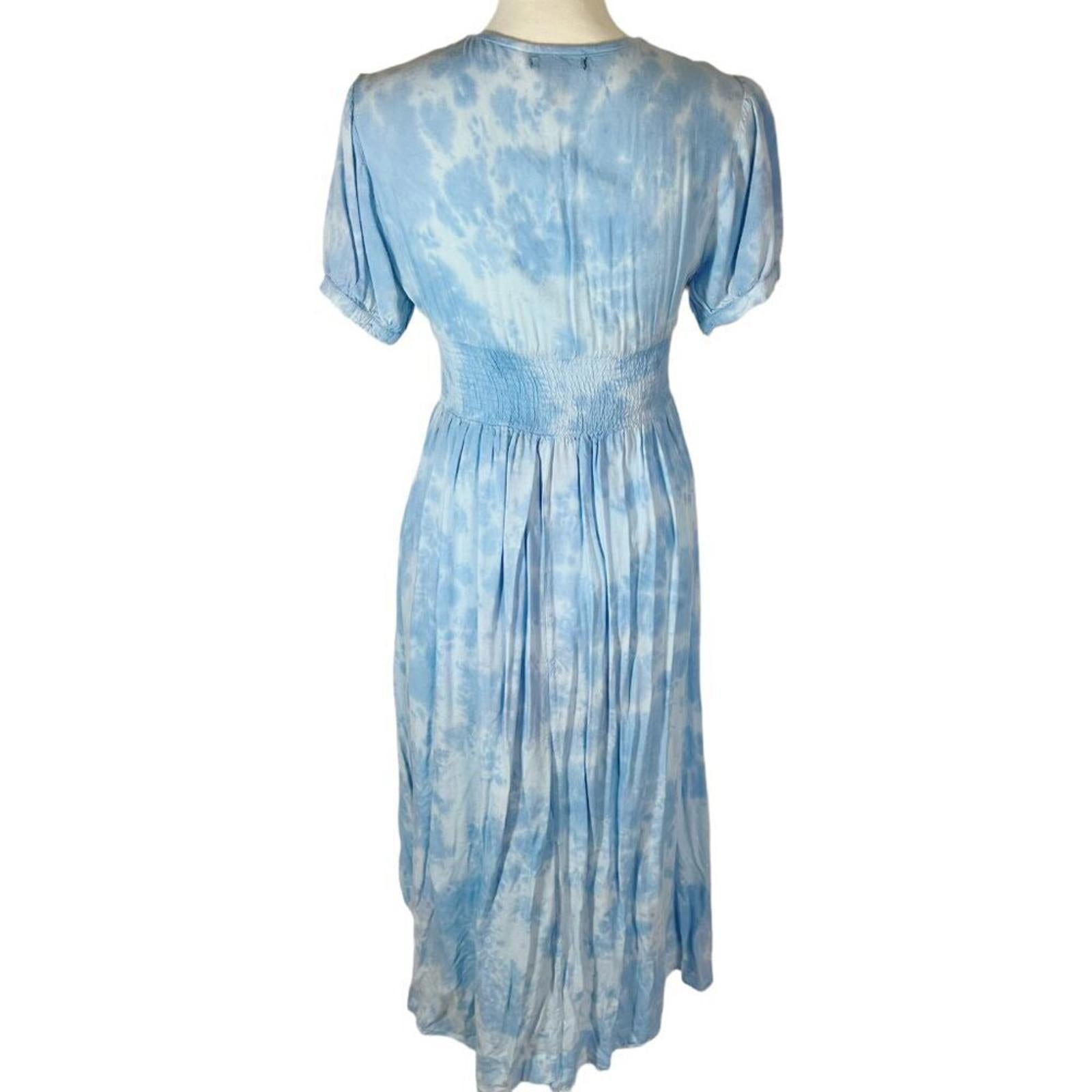 Aqua Blue Tie Dye High Low Button Up Peasant Dress Women's Size XS