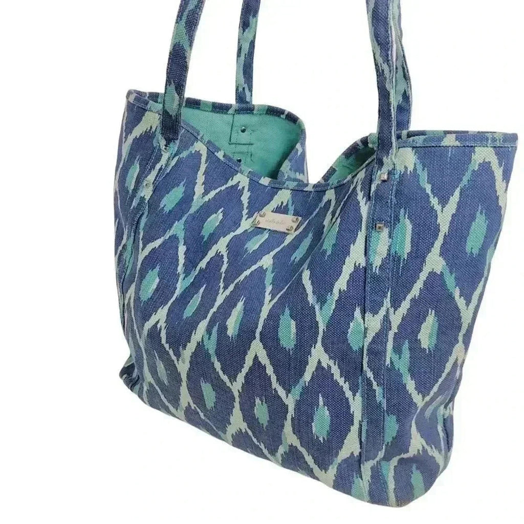 Stella & Dot Blue Diamond Printed Canvas Tote Bag