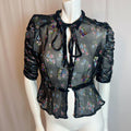Free People Buttercup Black Floral Beaded Embroidered Keyhole Blouse Size S