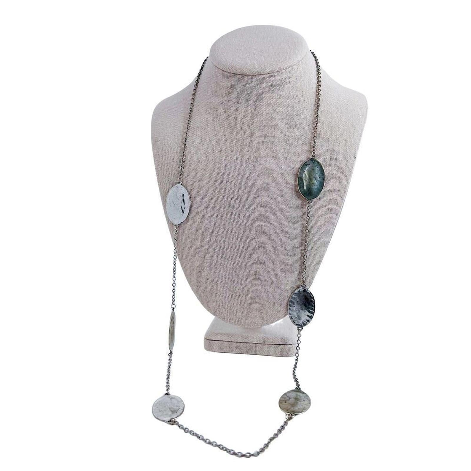 Silver Long Necklace Chain Multiple Pendants Boho Bohemian