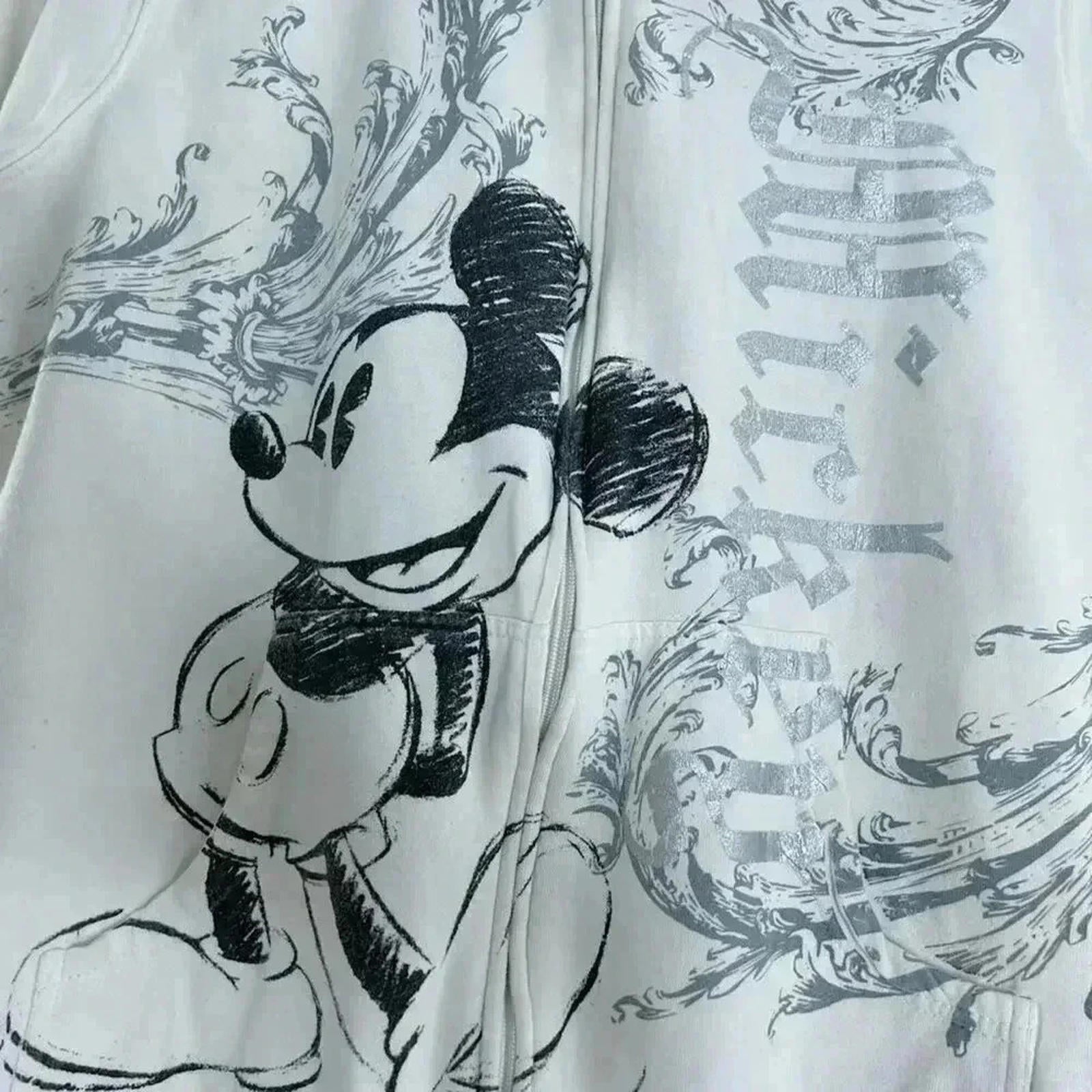Disney Y2K Mickey Mouse White and Silver Zip Up Hoodie Women's Size 1X