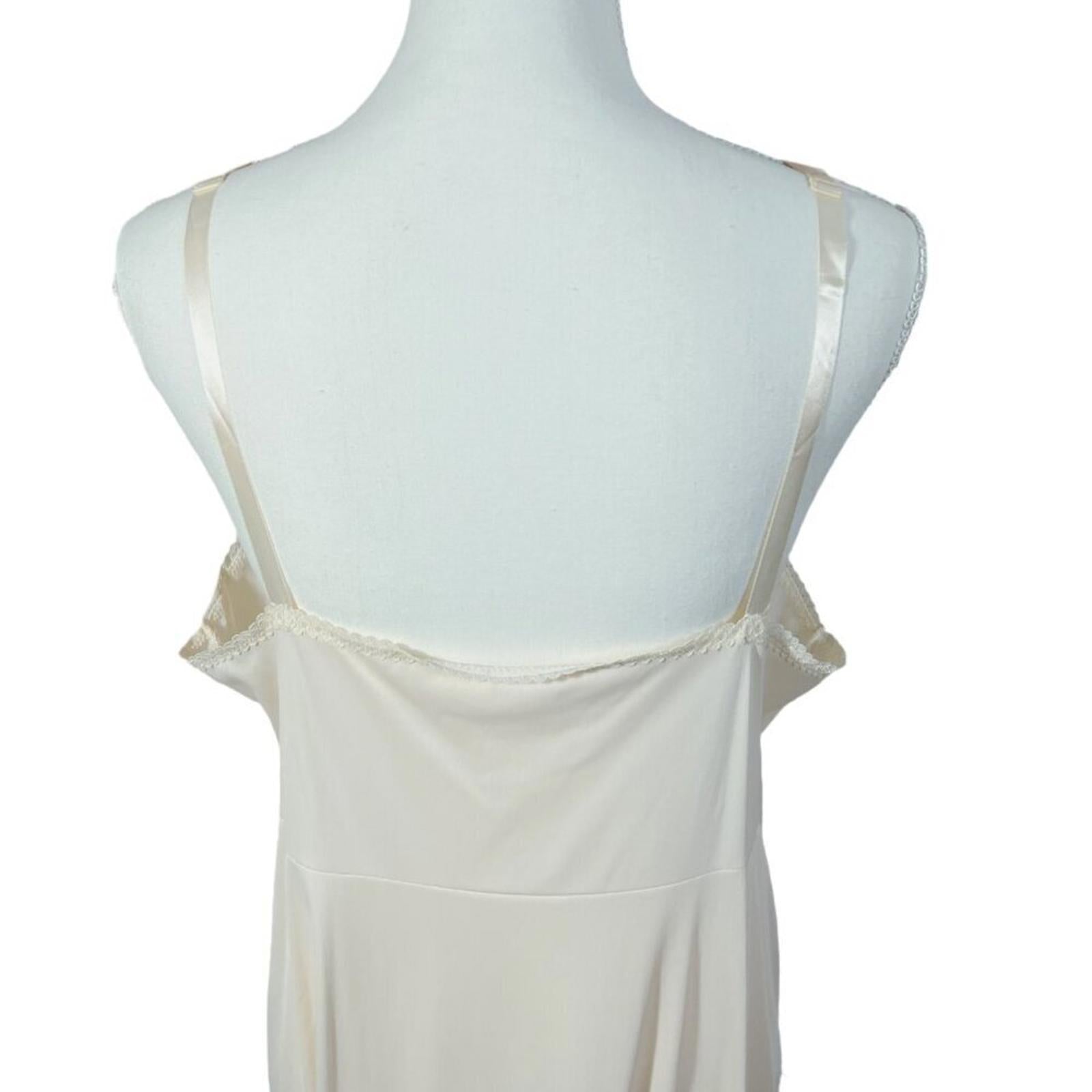 Vintage Merville Cream Satin Slip Dress Lace Trim Women's Size 12