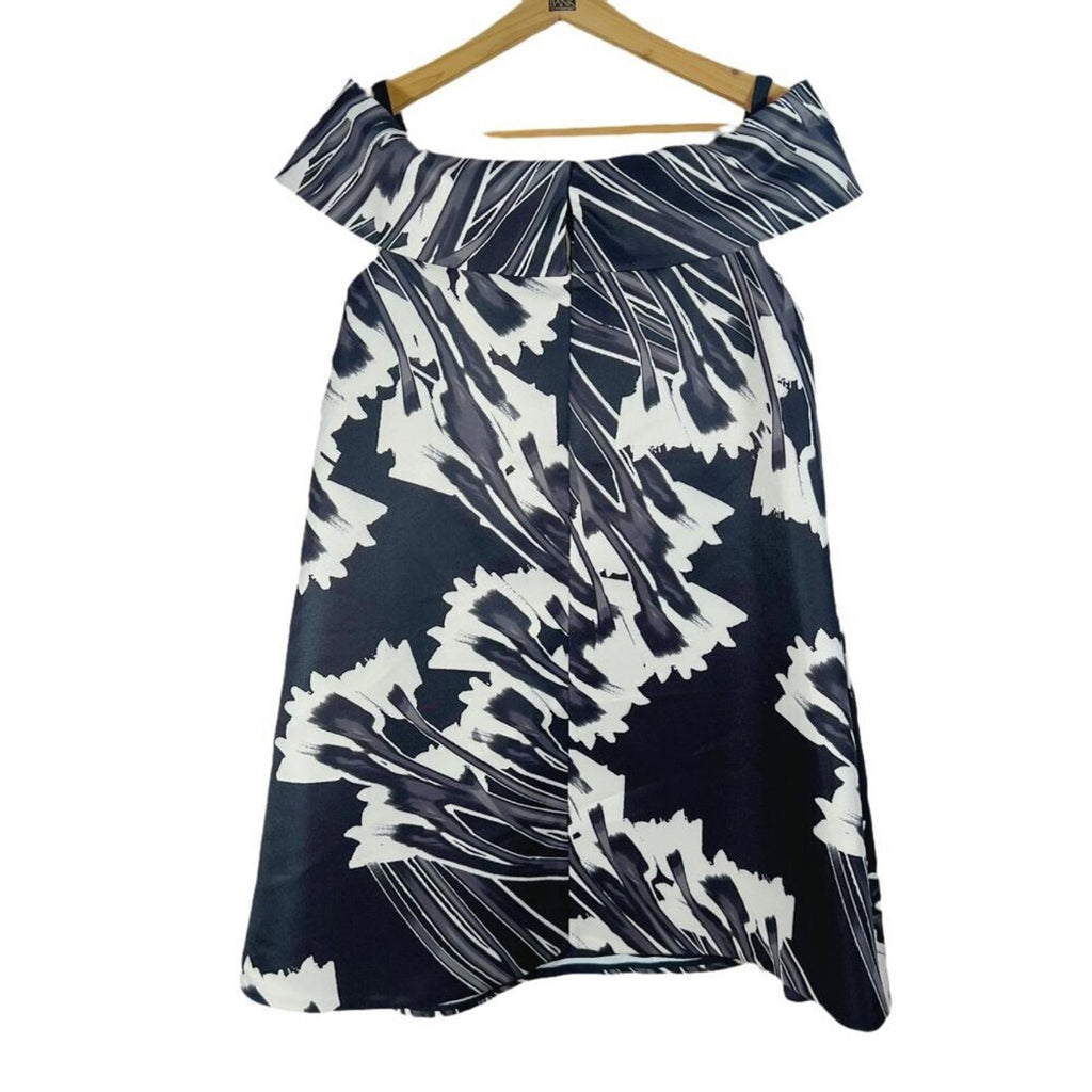NWT Halston Heritage Crocus Print Off Shoulder Dress in Black Croc Size 4