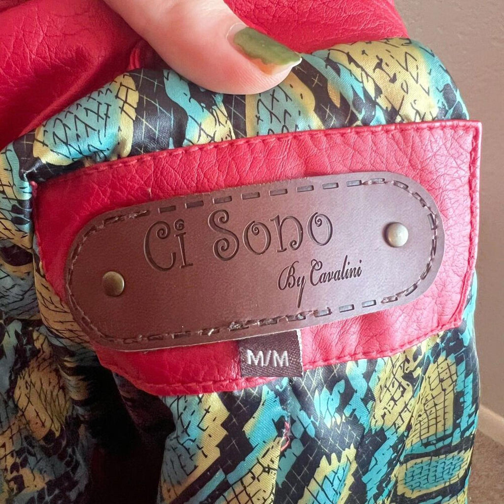 y2k Vintage Ci Sono by Cavalini Red Faux Leather Moto Jacket Women's Size M