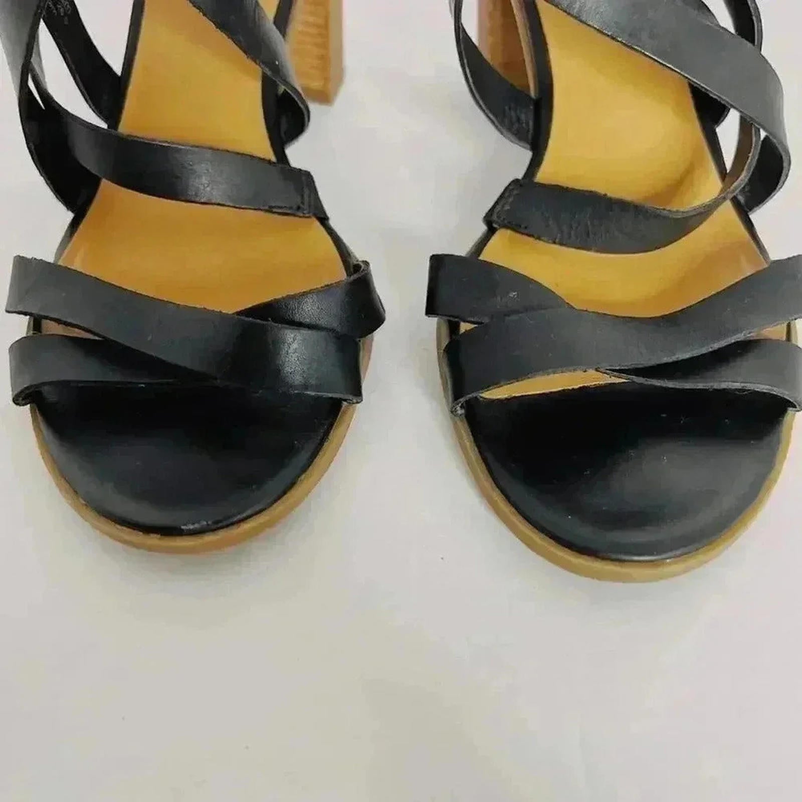 Franco Sarto Black Leather Heeled Sandals Strappy Women's Size 9.5