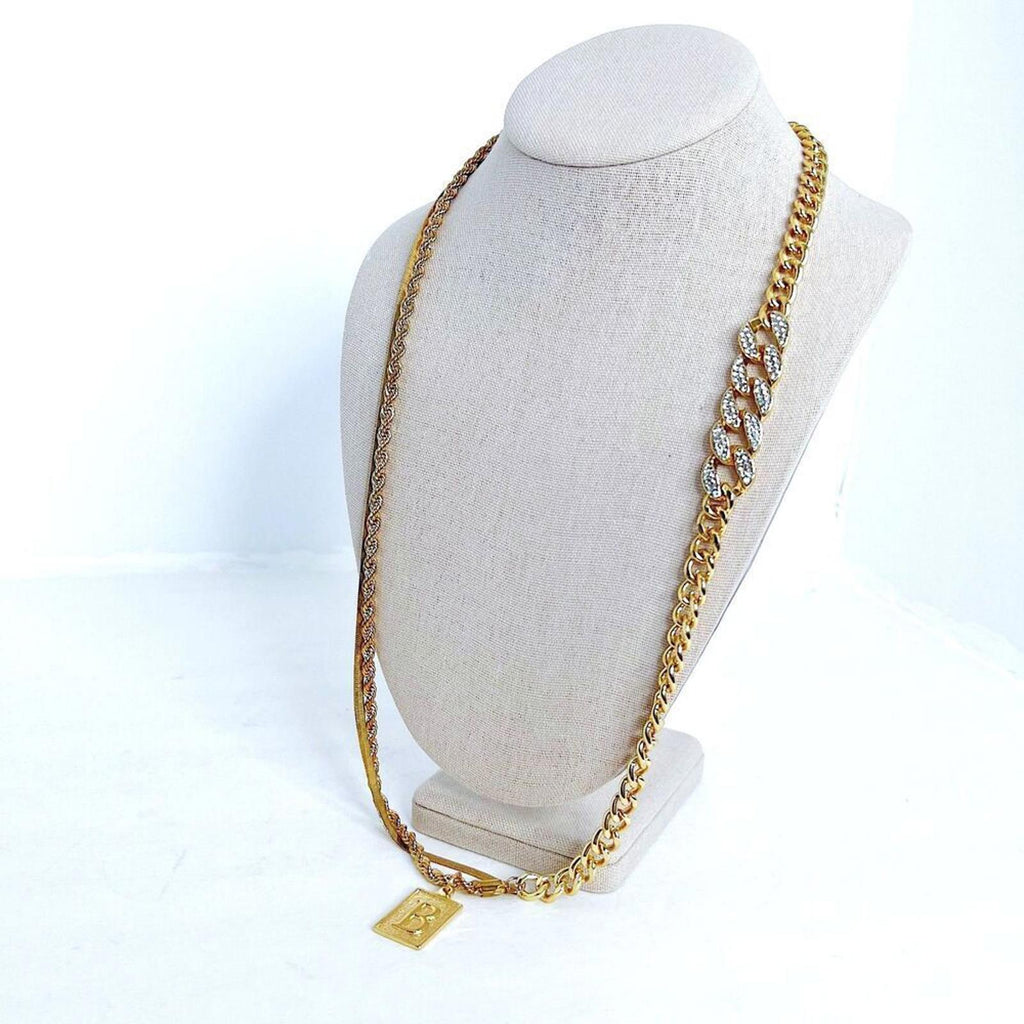 Letter B Charm Gold Chain Necklace Long Jewelry