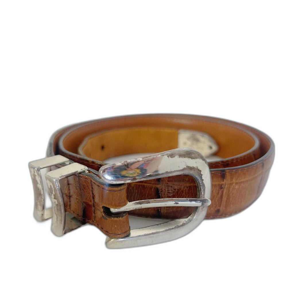 Vintage Onyx by Brighton Brown Crocodile Embossed Calfskin Leather Belt Size 38