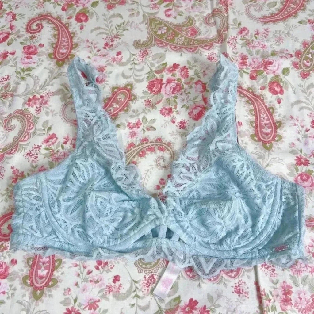 PINK by Victoria's Secret Light Blue Date Unlined Lace Bralette Size S