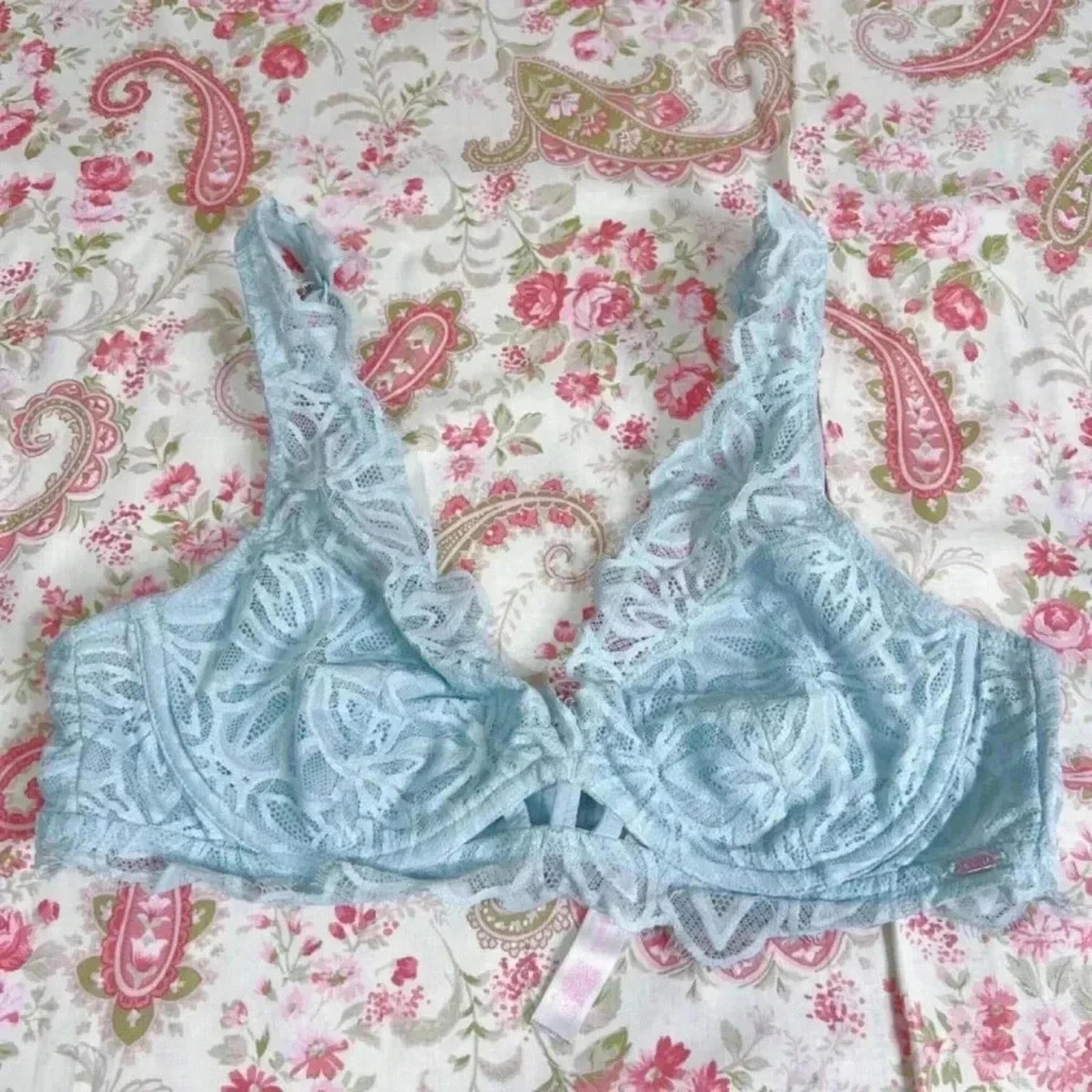 PINK by Victoria's Secret Light Blue Date Unlined Lace Bralette Size S