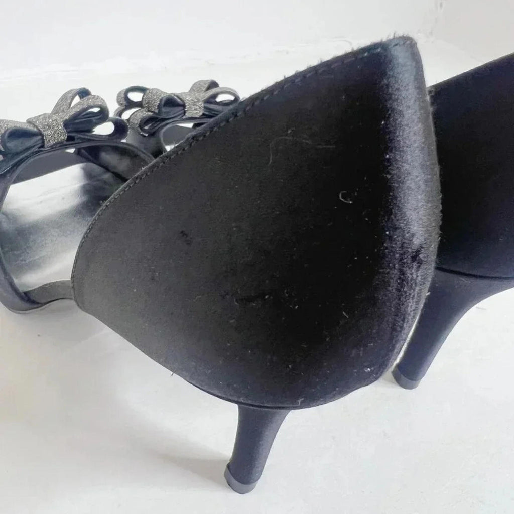 Stuart Weitzman Alas Crystal-Bow d’Orsay Black Satin Pump Women's Size 8.5