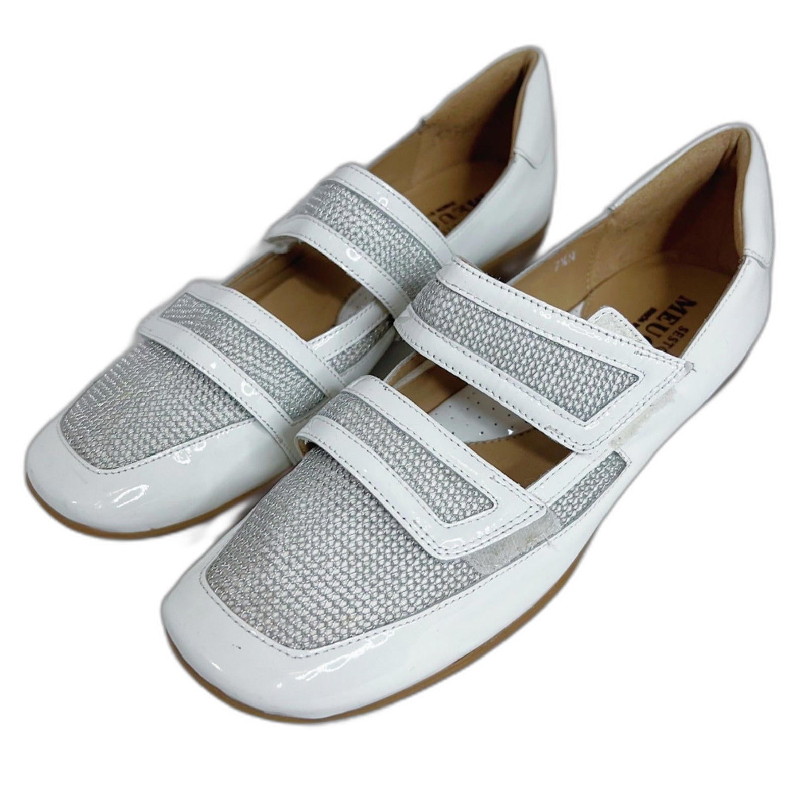 Sesto Meucci Gyan Napa Leather Mary Jane Sneakers White Silver Size 7.5 N