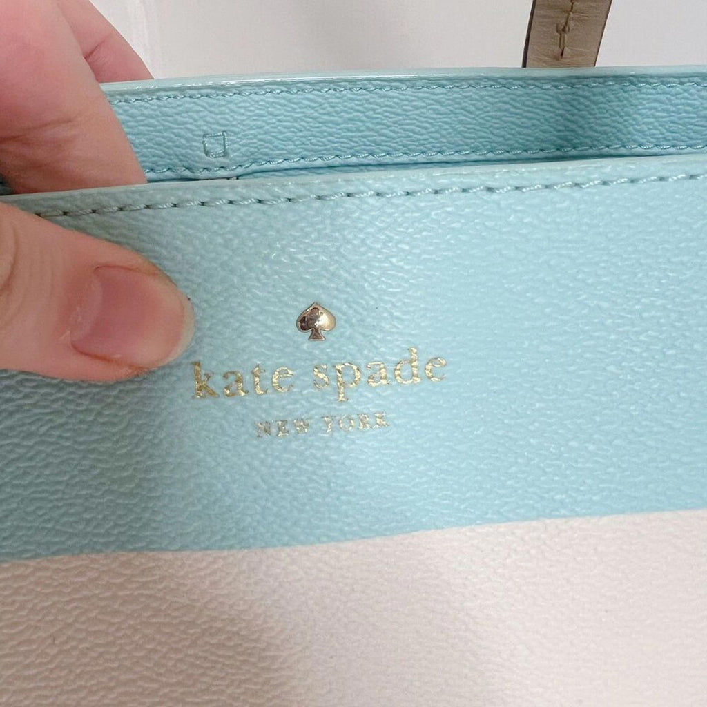 Kate Spade Hawthorne Lane Grace Blue White Striped Leather Tote Bag Shoulder Bag