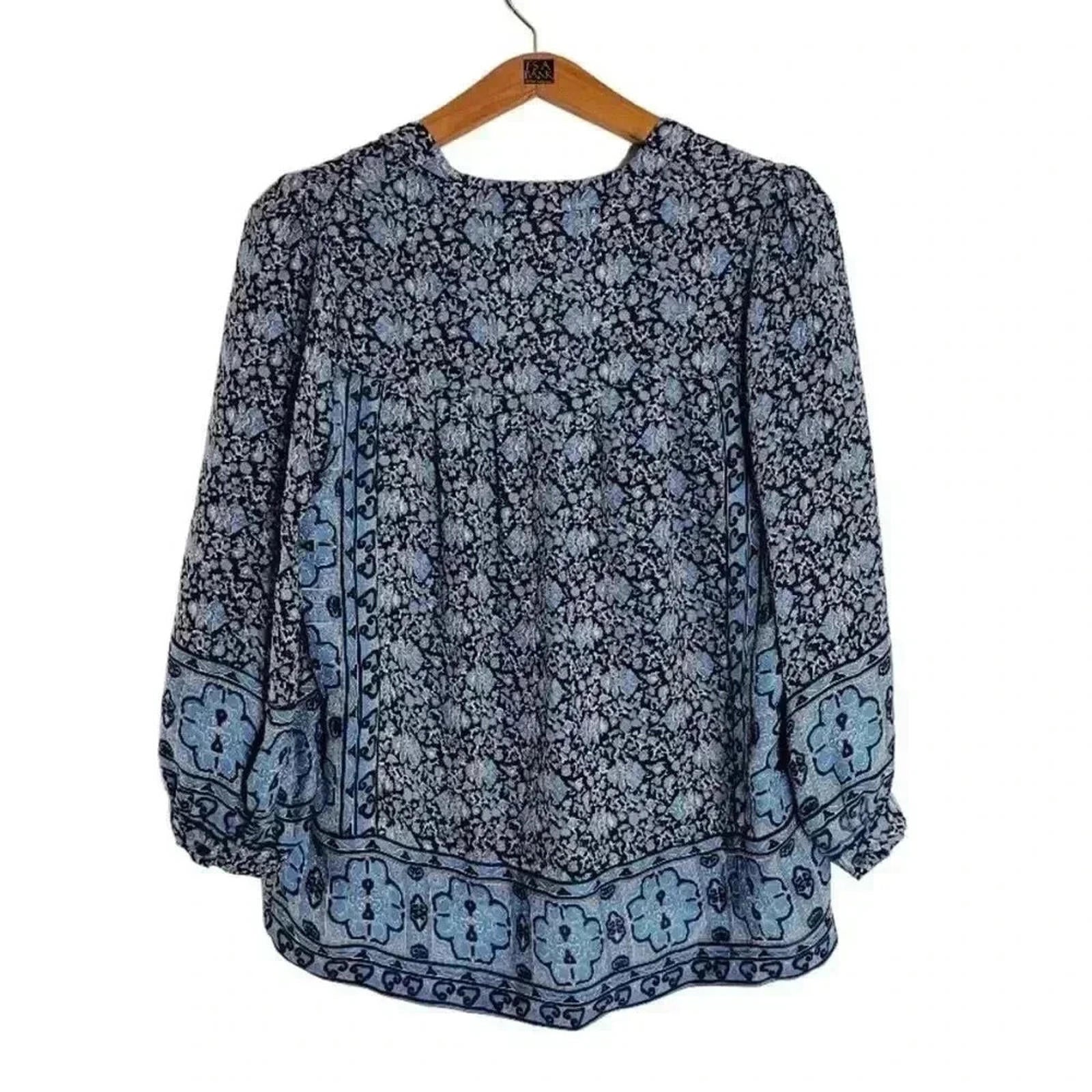 Joie Silk Navy Light Blue Floral Long Sleeve Blouse Summer Office Size XS