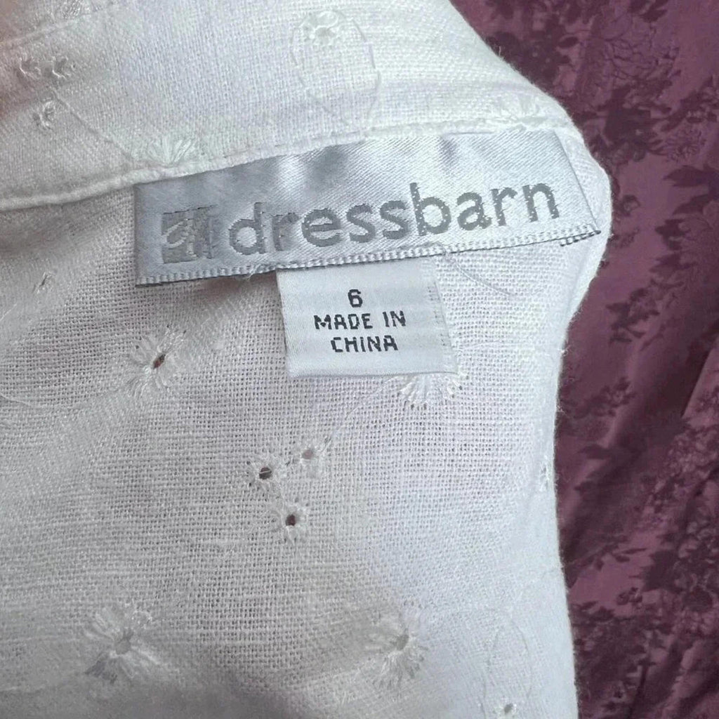 Dress Barn White Linen Dress Eyelet Floral Embroidery With Cardigan Size 6