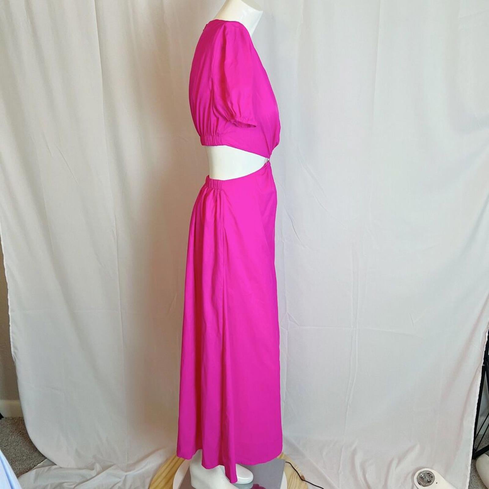 Staud Calypso Cutout Maxi Dress O Ring Neon Pink Summer Dress Size S