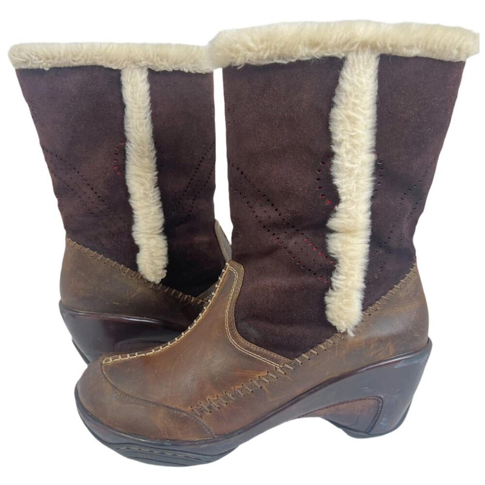 y2k Vintage J-41 Adventure on Naples Brown Leather and Faux Fur Boots Size 10