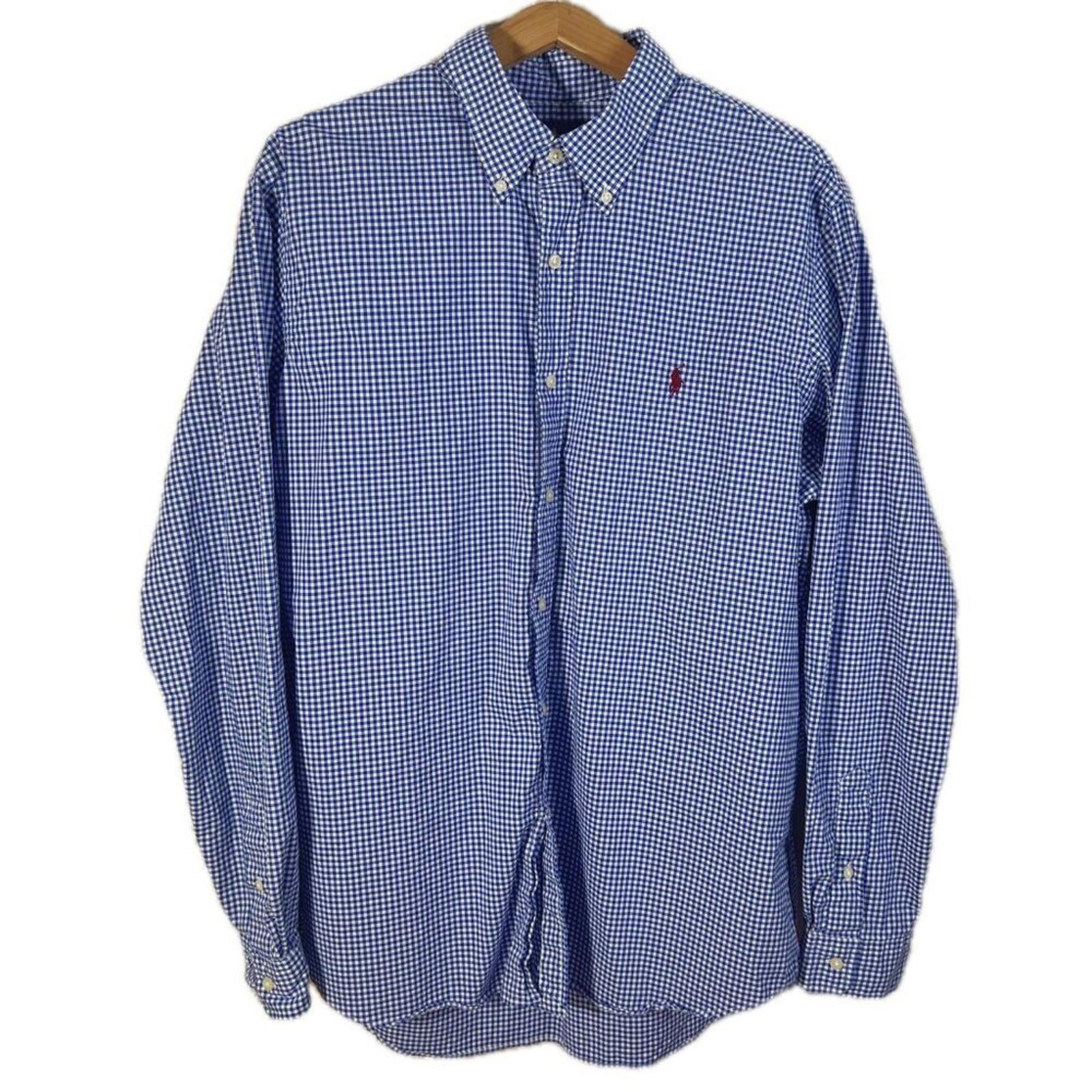 POLO Ralph Lauren Men's Blue and White Gingham Long Sleeve Button Down Size XL