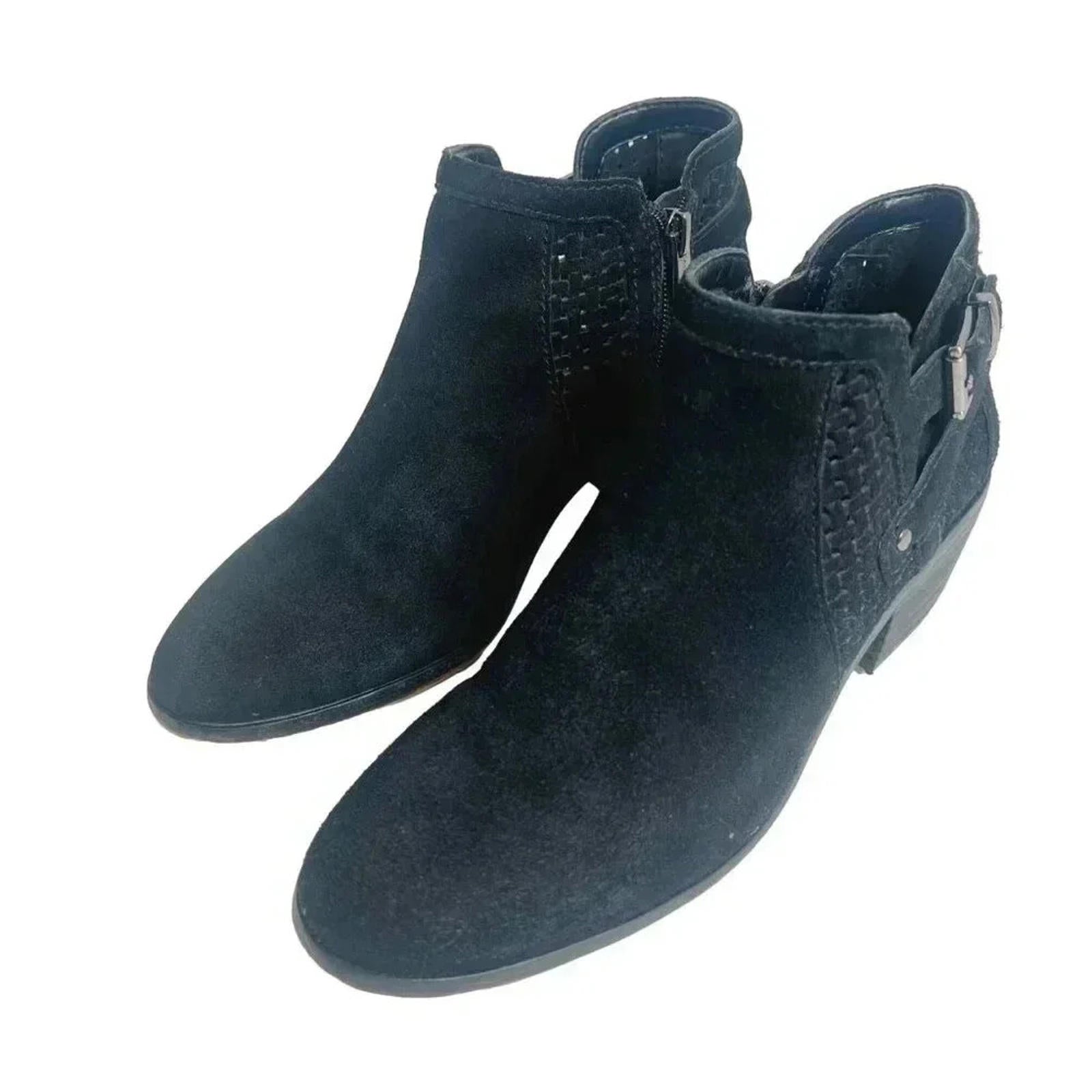 Vince Camuto Pamma Black Suede Booties Gold Buckle Women's Size 6.5