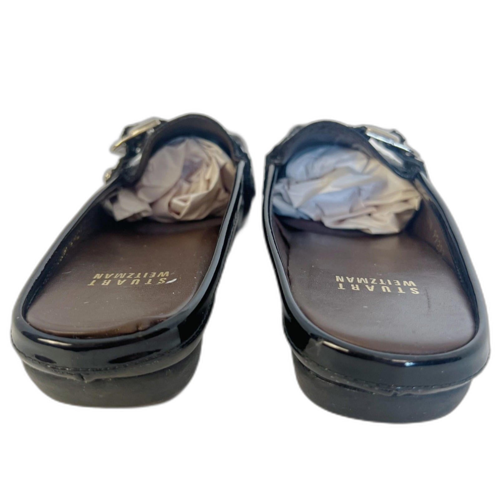 Stuart Weitzman Black Patent Leather Loafer Mules Buckled Slide Women's Size 6
