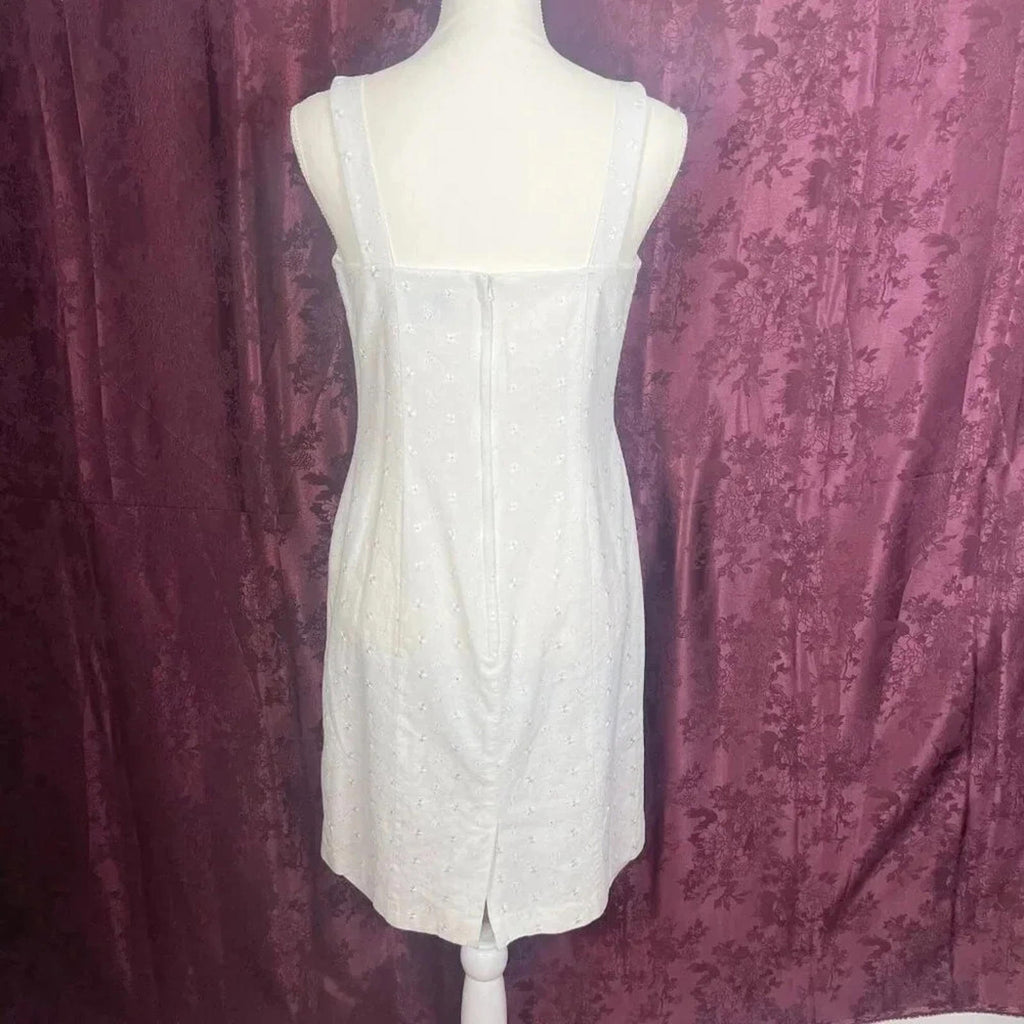 Dress Barn White Linen Dress Eyelet Floral Embroidery With Cardigan Size 6