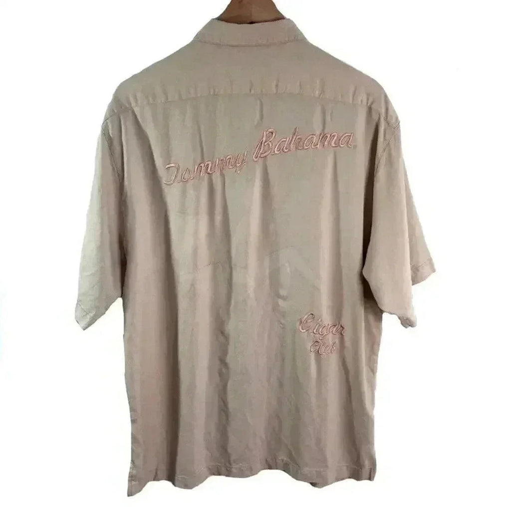 Tommy Bahama Silk Tan Beige Button Down Cigar Club Shirt Men's Size M
