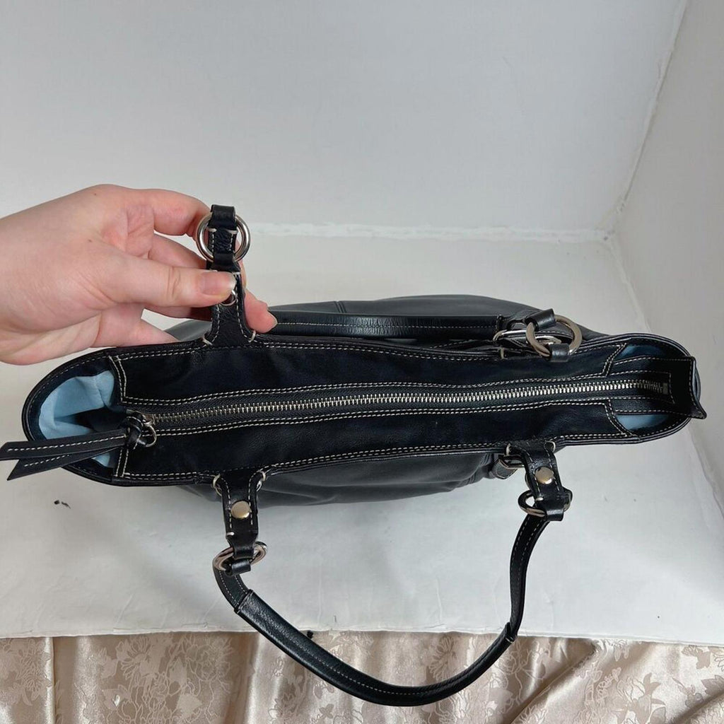 Coach East West Buttery Black Leather Tote Bag Exposed Stitching Purse