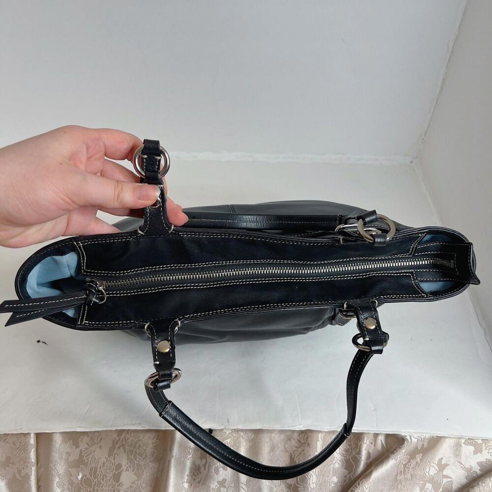 Coach East West Buttery Black Leather Tote Bag Exposed Stitching Purse