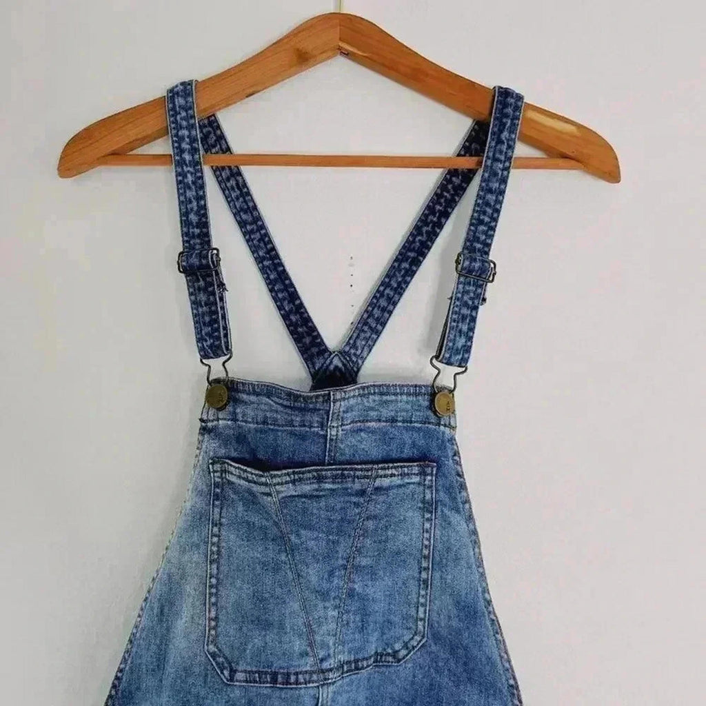 Ashley Mason Women's Acid Wash Denim Overall Shorts Country Western Size L