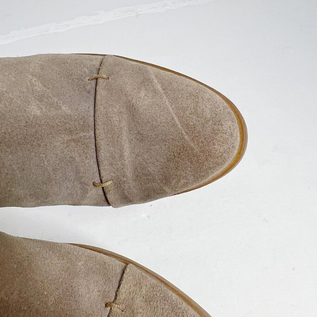 Born Deya Taupe Tan Nuback Suede Ankle Booties Boots Buckle Women's Size 8.5