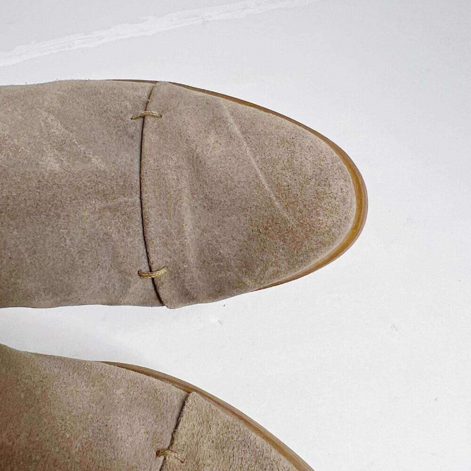 Born Deya Taupe Tan Nuback Suede Ankle Booties Boots Buckle Women's Size 8.5