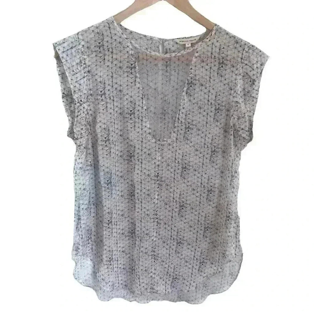 Silk Rebecca Taylor Charlie Blouse Geometric Pink Blue Short Sleeve Size 4