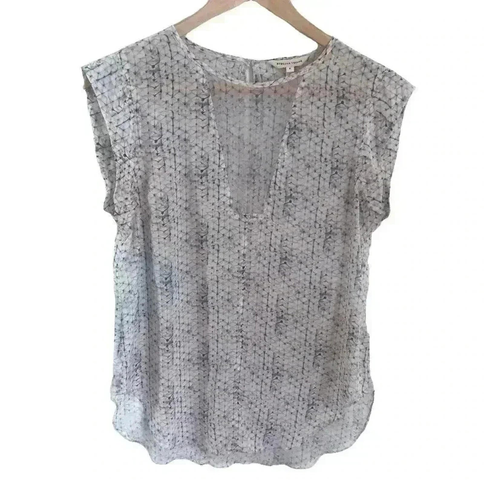 Silk Rebecca Taylor Charlie Blouse Geometric Pink Blue Short Sleeve Size 4