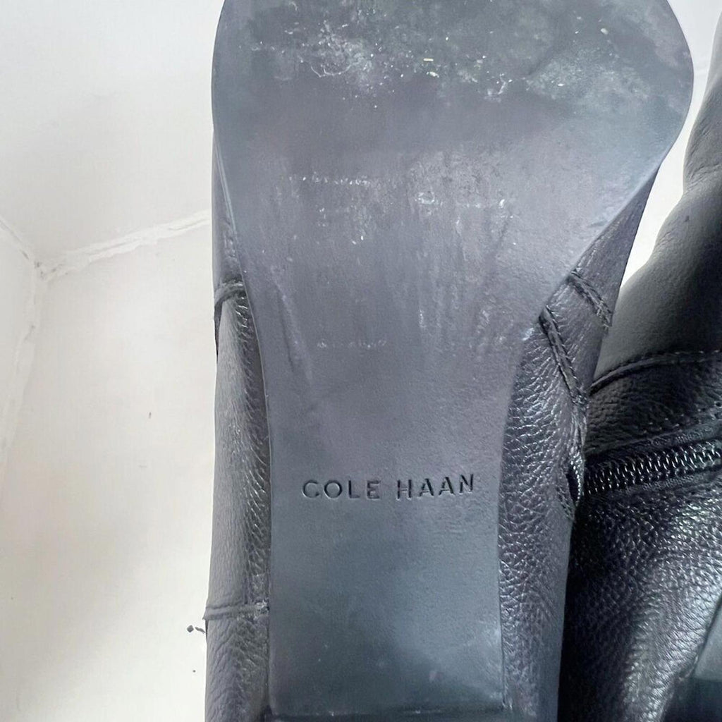 Cole Haan Rhinecliff Black Pebbled Leather Bootie Ankle Boot Gold Size 7.5