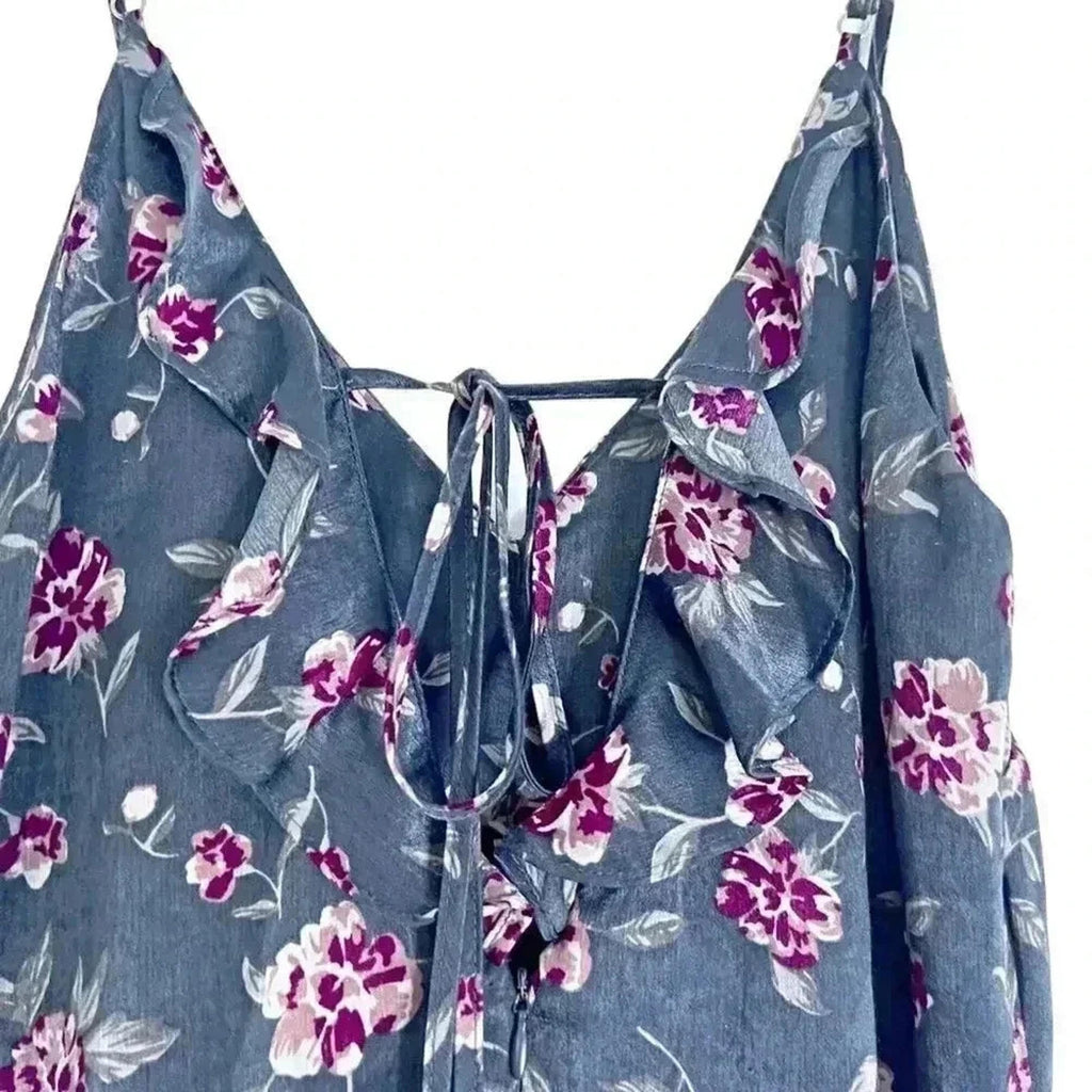 Honey Belle Grey and Pink Floral Satin Jumpsuit Women's Size M