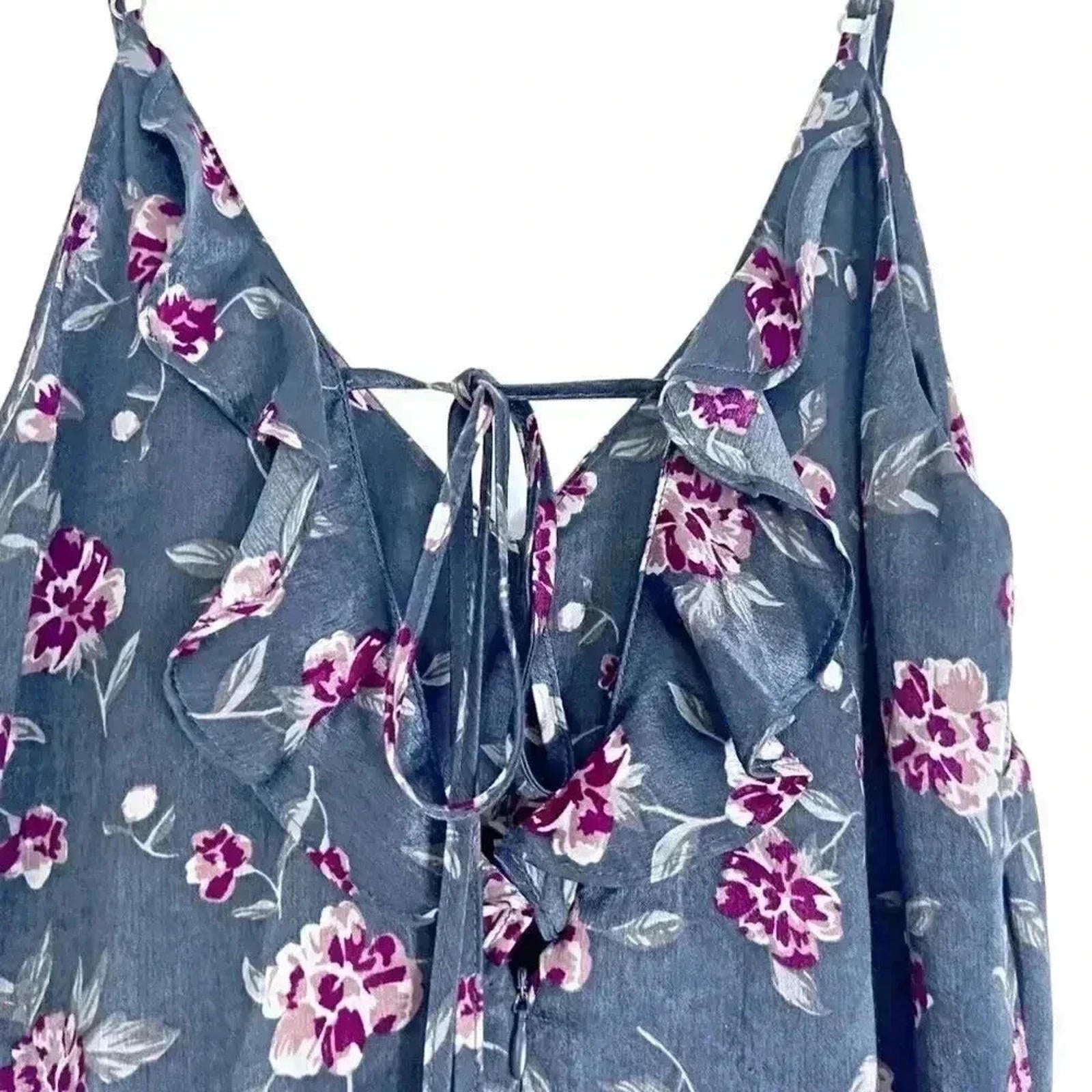 Honey Belle Grey and Pink Floral Satin Jumpsuit Women's Size M