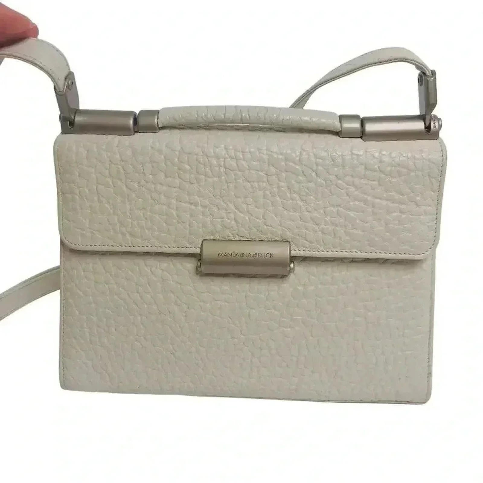 Vintage Mandarina Duck White Leather Bag