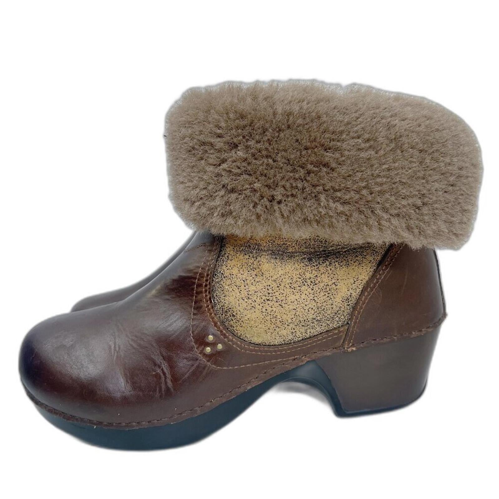 Dansko Stormy Women's Brown Leather Fur Lined Heeled Boots Booties Size 11.5 12