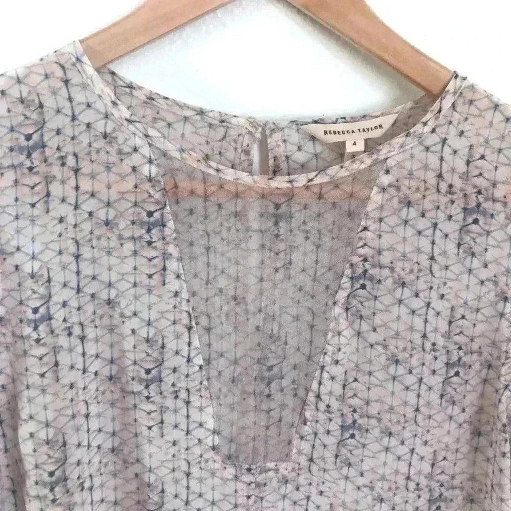 Silk Rebecca Taylor Charlie Blouse Geometric Pink Blue Short Sleeve Size 4