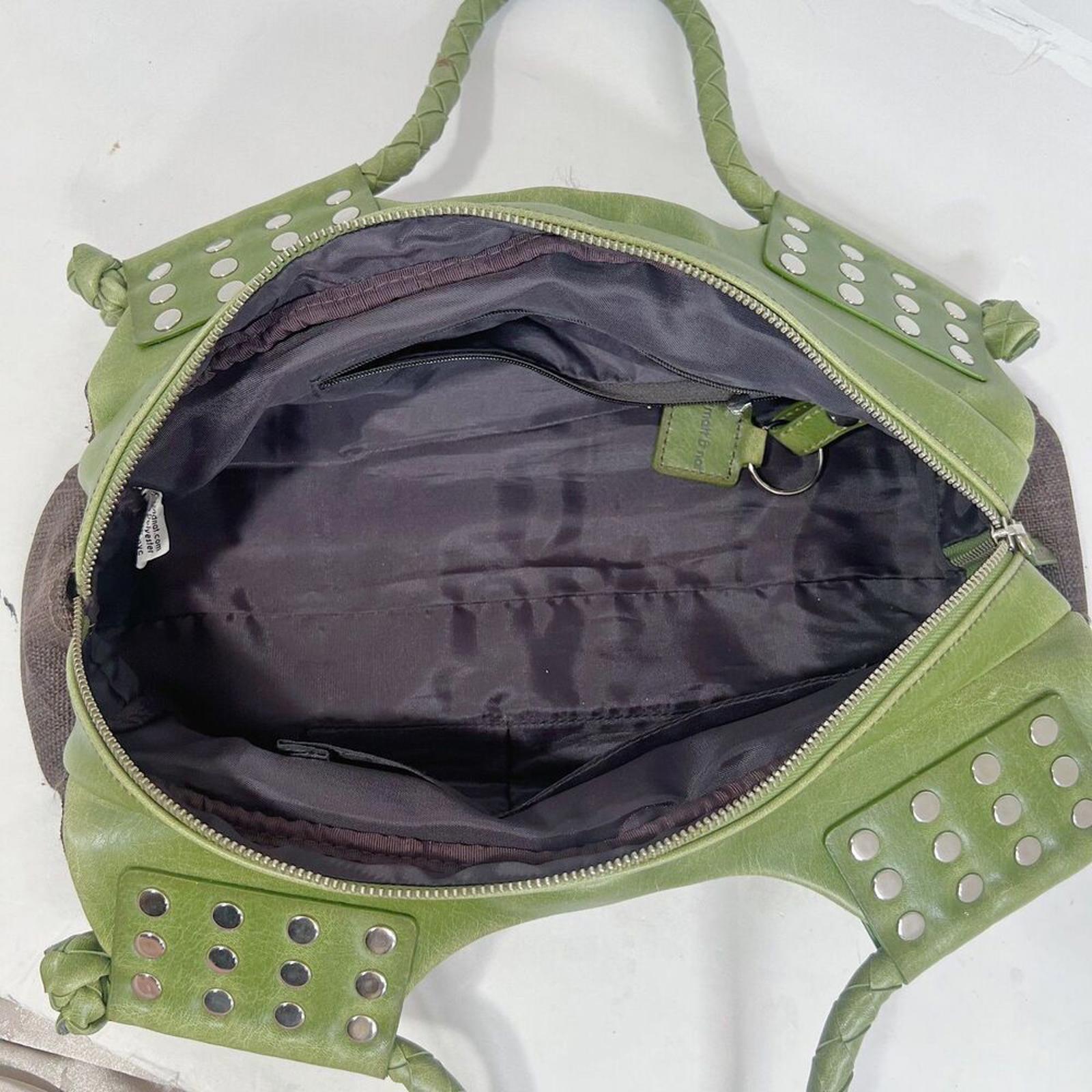 Matt & Natt Anthropologie Green Faux Leather Brown Studded Handbag Studded