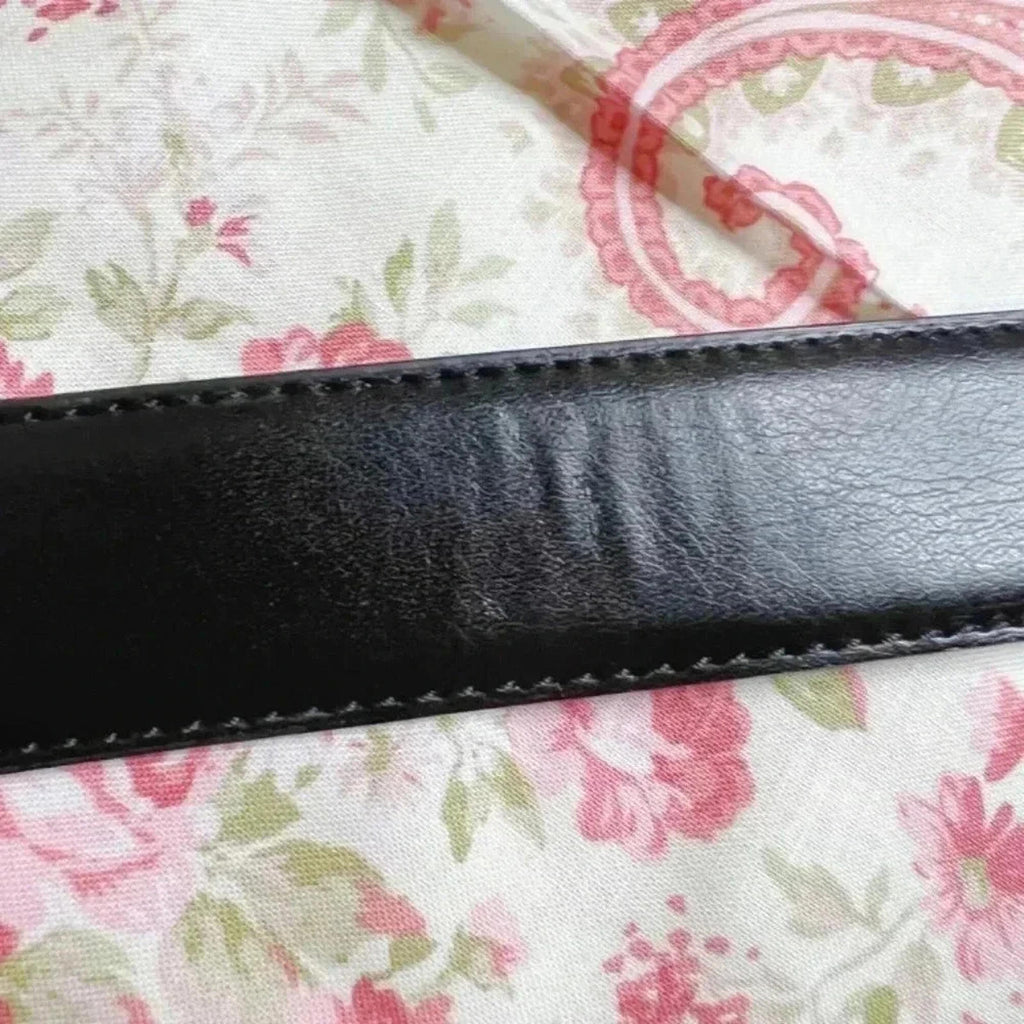 Dickies Men's Black Leather Belt Brown Interior Gunmetal Buckle Size 32
