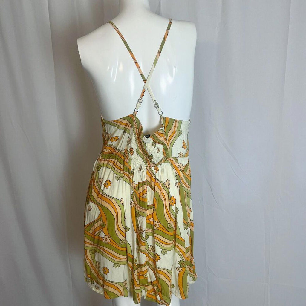Wild Fable Green Yellow Floral Hippie 60s Abstract Pattern Sundress Size L