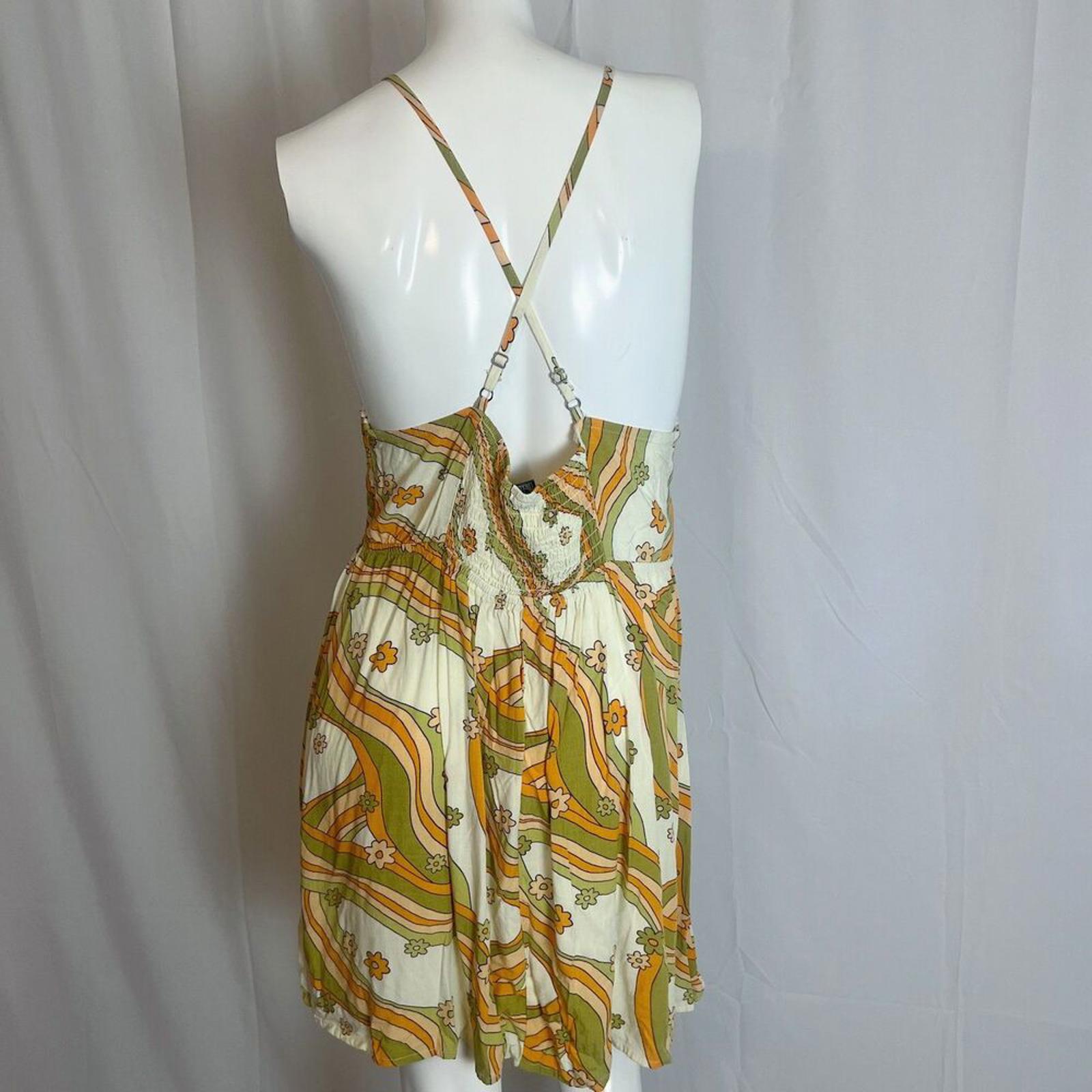 Wild Fable Green Yellow Floral Hippie 60s Abstract Pattern Sundress Size L