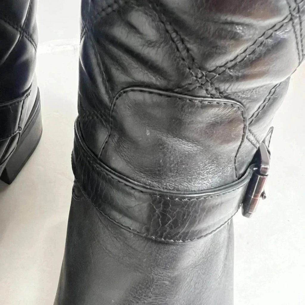 Aquatalia by Marvin K Sherry Black Quilted Leather Moto Boots Women's Size 12