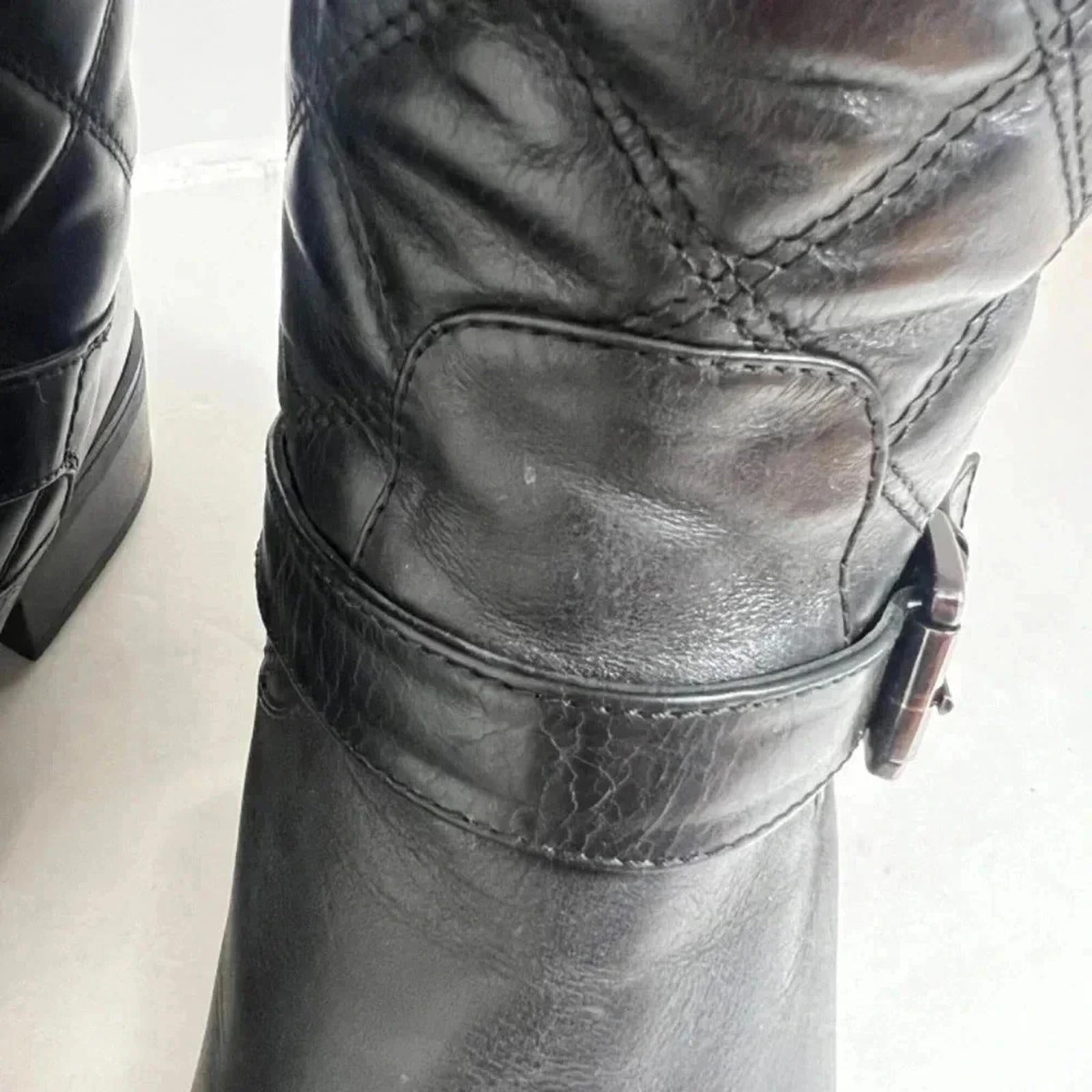 Aquatalia by Marvin K Sherry Black Quilted Leather Moto Boots Women's Size 12